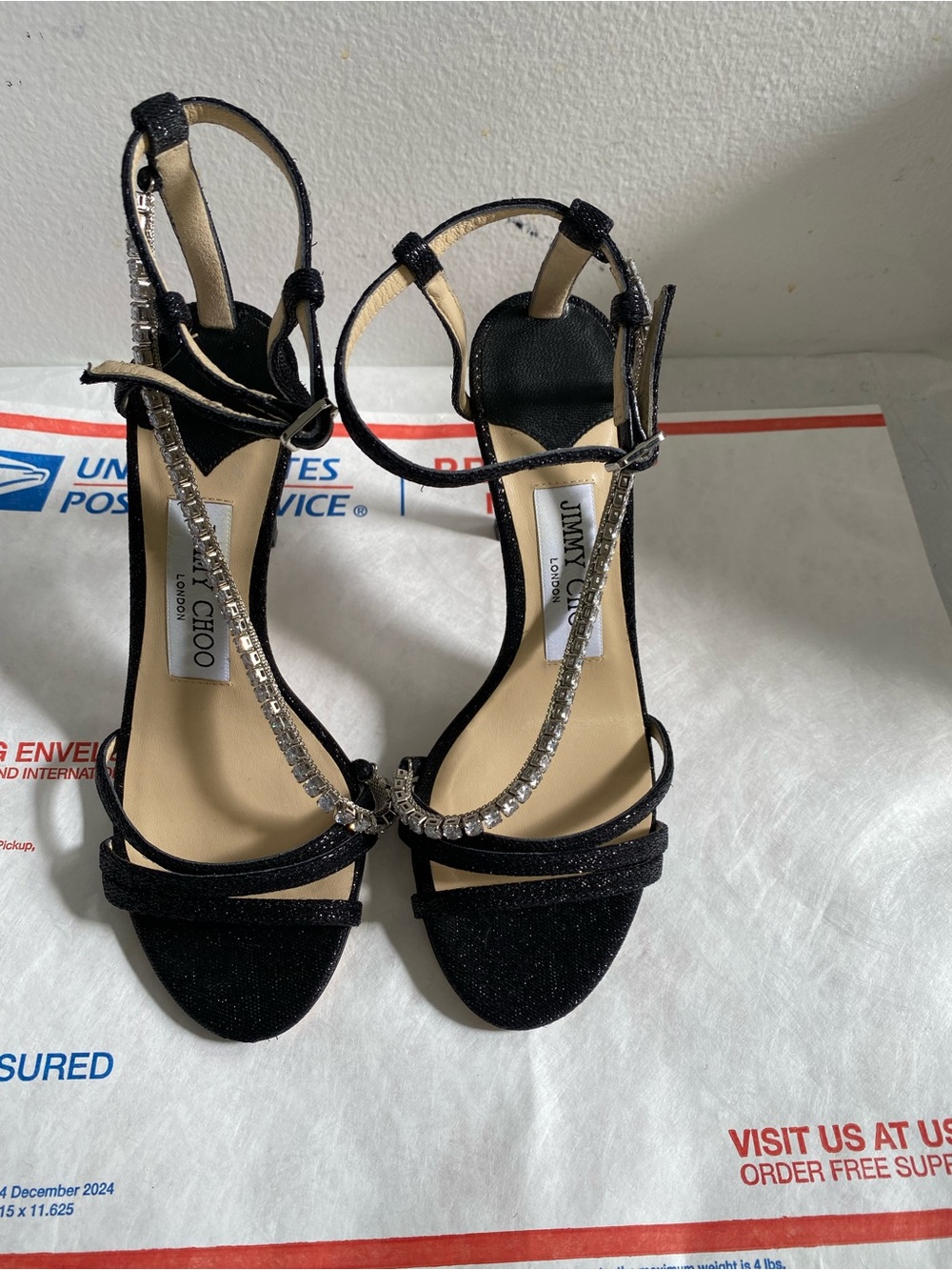 Jimmy Choo Thaia 100mm heel Glitter Crystal Strap Sandals.Made in Italy